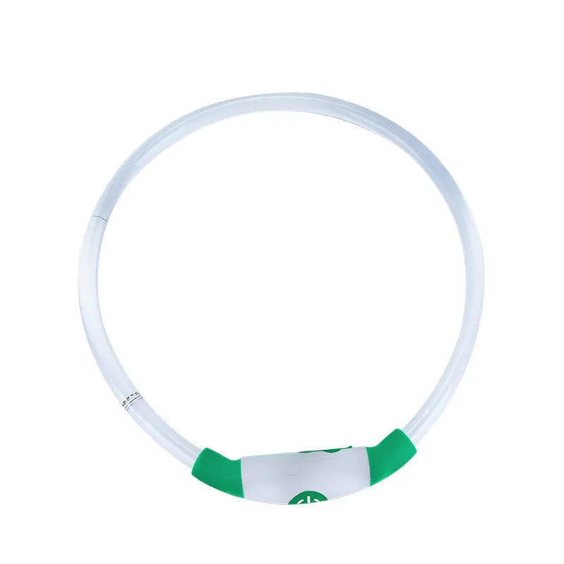 USB-rechargeable LED dog collar with blue glow, adjustable 70cm length, and three flash modes for pet safety.