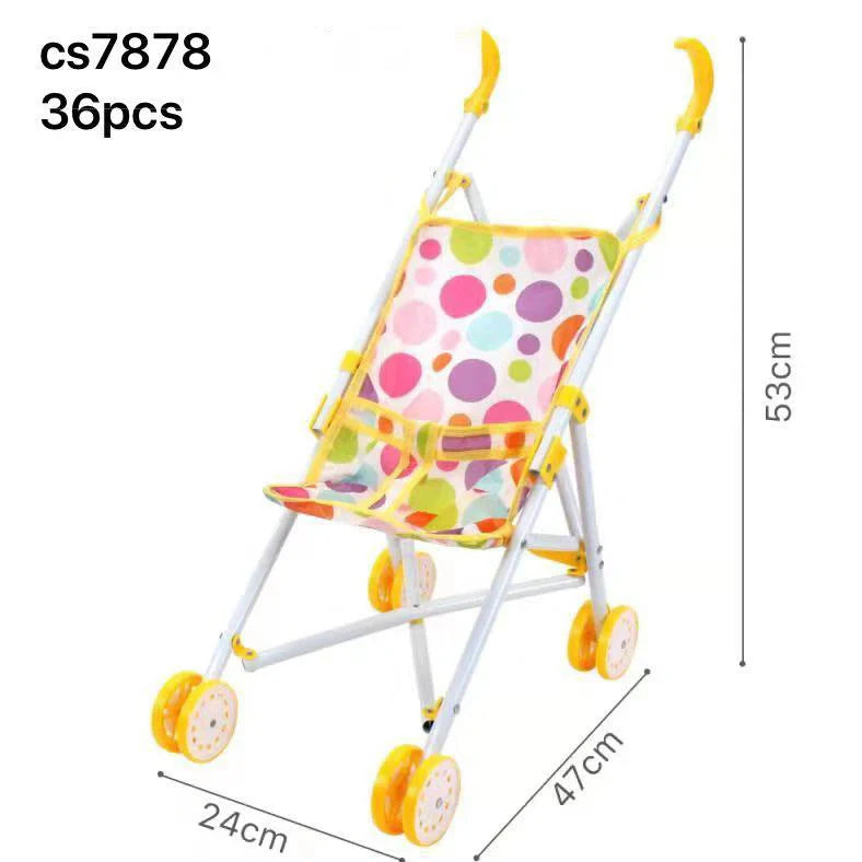 Metal baby stroller toy for girls with realistic design for role-play development