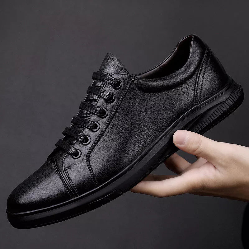 Men's genuine leather board shoes in white and black, sizes 37-46