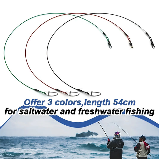 Green, black, and red 54cm steel wire fishing accessories with double buckle pins on fishing tackle