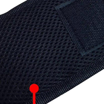 Black magnetic wristband with 15 grid pockets and Velcro strap, holding screws and a screwdriver.