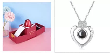 Valentine's Day metal rose jewelry gift box necklace with adjustable crystal design