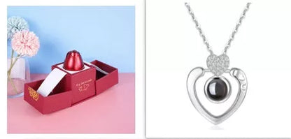 Valentine's Day metal rose jewelry gift box necklace with adjustable crystal design