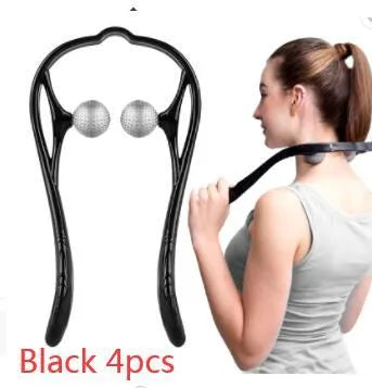 Plastic swan-shaped neck massager in pink, blue, or green with adjustable width and 3D floating-point rollers