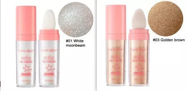 Fairy Highlight Pat Powder in white, pink, and golden brown shades for brightening and skin repair