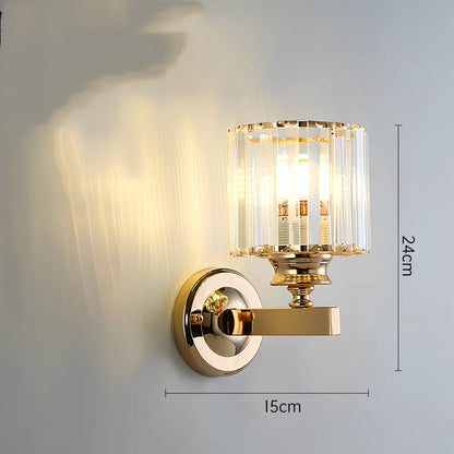 Crystal bedside lamp with stainless steel base and transparent shade providing soft illumination
