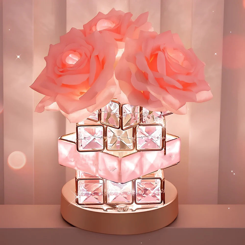 Rubik's Cube crystal lamp showing 8cm cube design with colour changing LED illumination