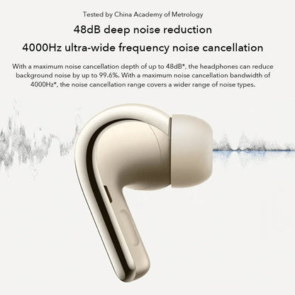 Black and gold true wireless Bluetooth earbuds with a charging case on a white background.