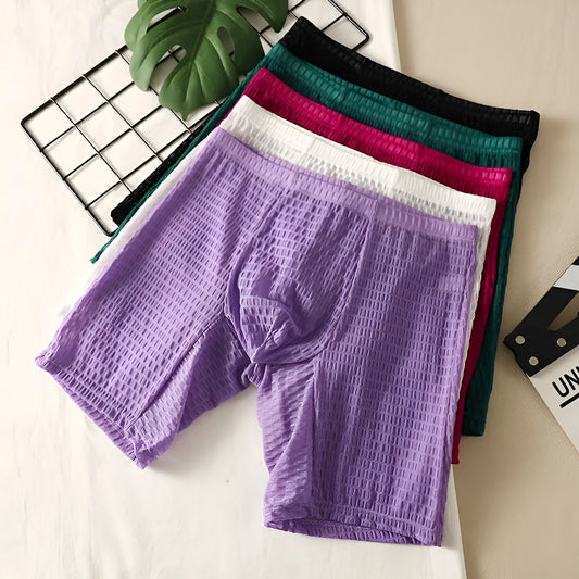 Men's solid colour lace hip lifting boxer shorts in rose red with shaping function