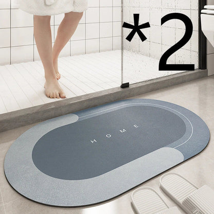 Plush bath mat with rectangle or oval design in various colors and sizes for bathrooms with sliding doors