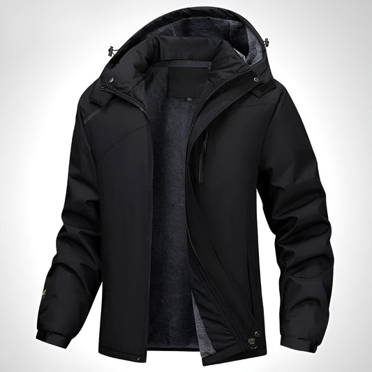Men's plus size hooded coat in polyester offering windproof and waterproof protection