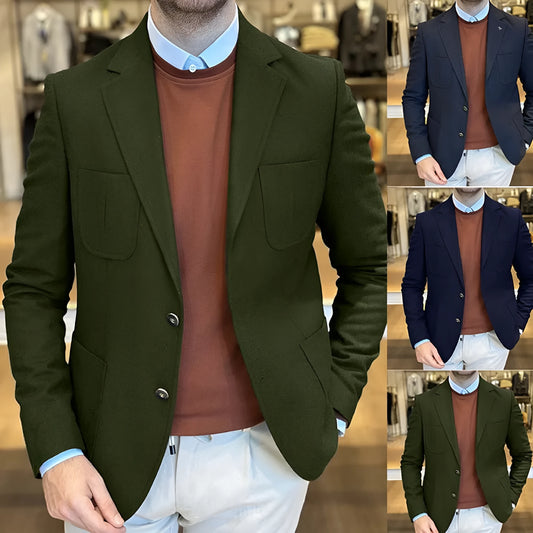Men's loose retro cotton suit in army green, showing solid colour and casual design with sizing from S to XXXL