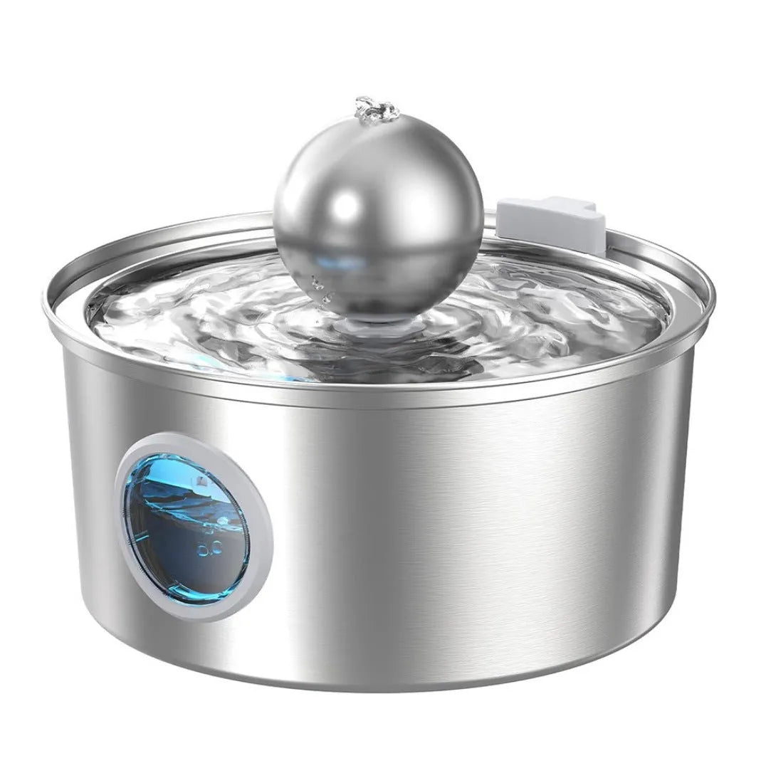Stainless steel round pet water dispenser with 4L capacity and multiple outlet options