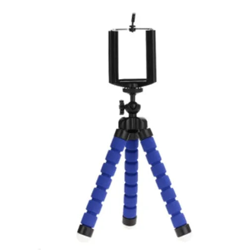 Black flexible octopus tripod stand wrapped around a branch holding a smartphone for angled video capture