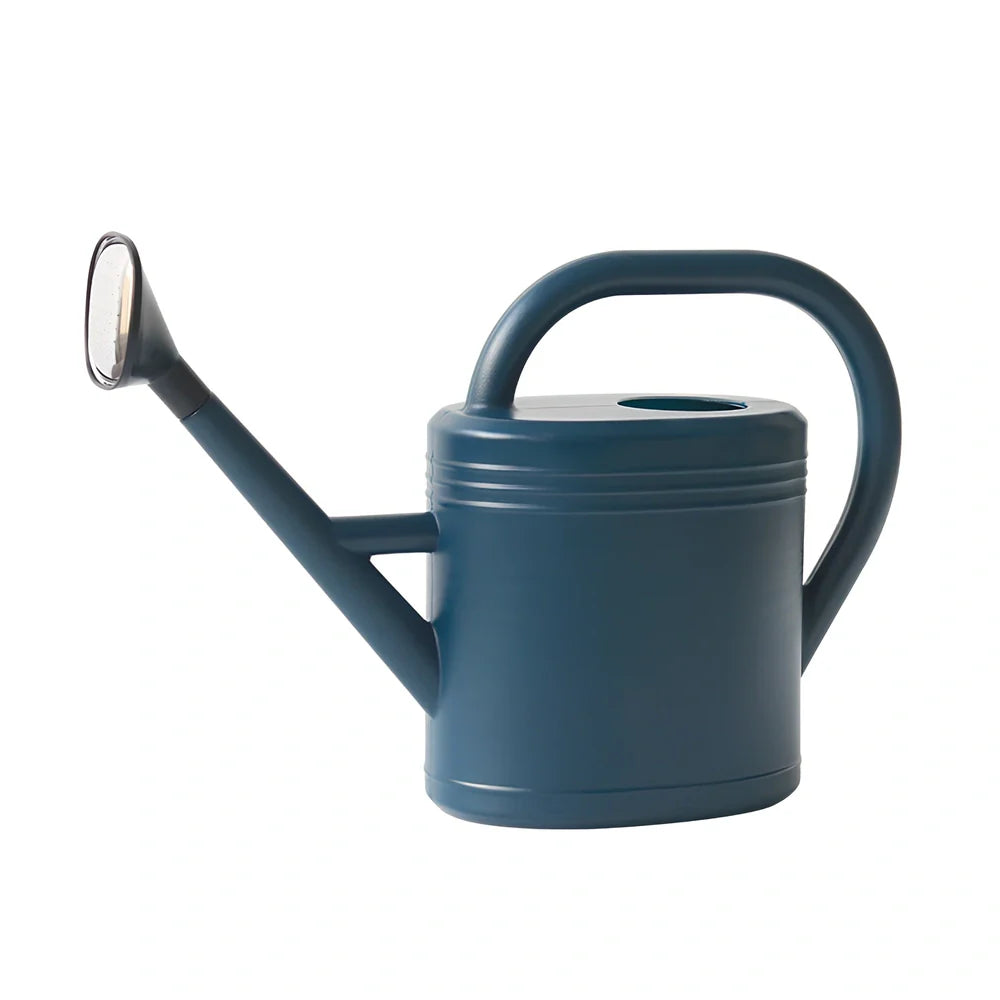 Large blue plastic watering kettle with 10-litre capacity and retro design for garden use