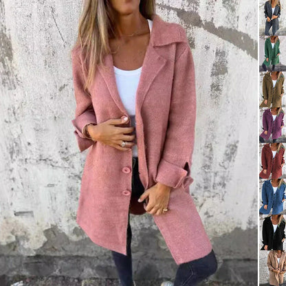 Stylish lapel cardigan with pockets in various colors, showcasing its modern design and premium materials