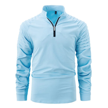 Men's long sleeve zip neck polo shirt in cotton blend, slim fit, available in eight colours and sizes S to XXXL.
