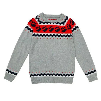 Women's loose round neck acrylic pullover sweater in geometric and stripe prints, sizes S-5XL, 50cm length