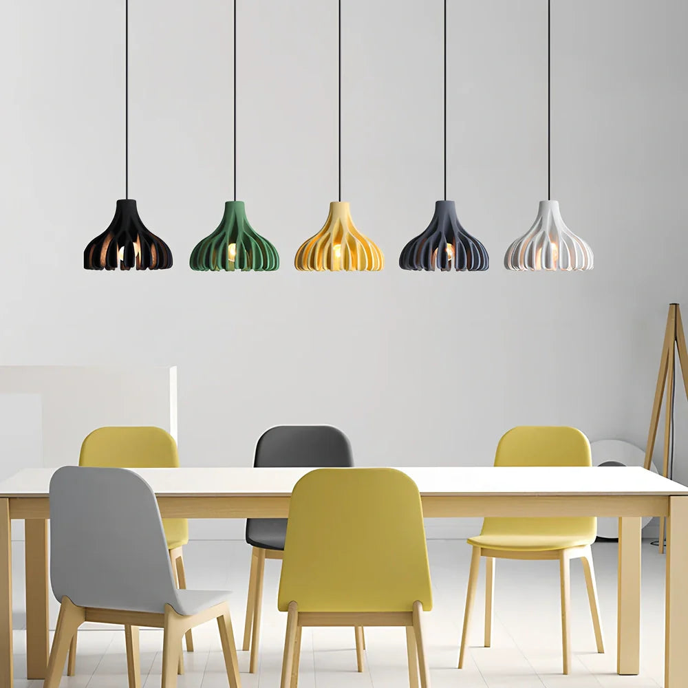 Nordic style resin chandelier with geometric design, 22cm diameter, available in five colours including green and grey