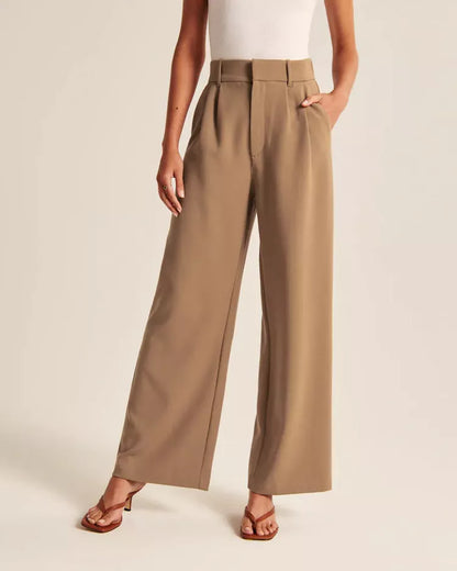 Women's high waist straight trousers with pockets and wide leg design in various colors