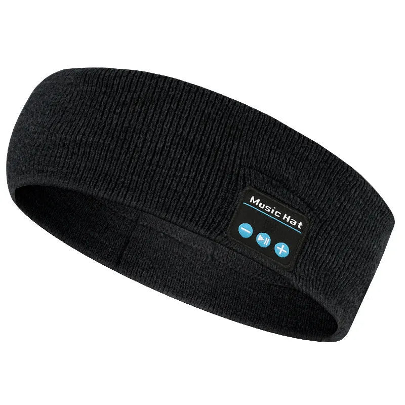 Bluetooth 5.4 head band with eye mask and sports scarf functions in black, dark grey, or grey-white colours
