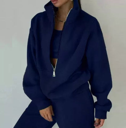 Women's solid color fleece sports casual suit with vest in various colors