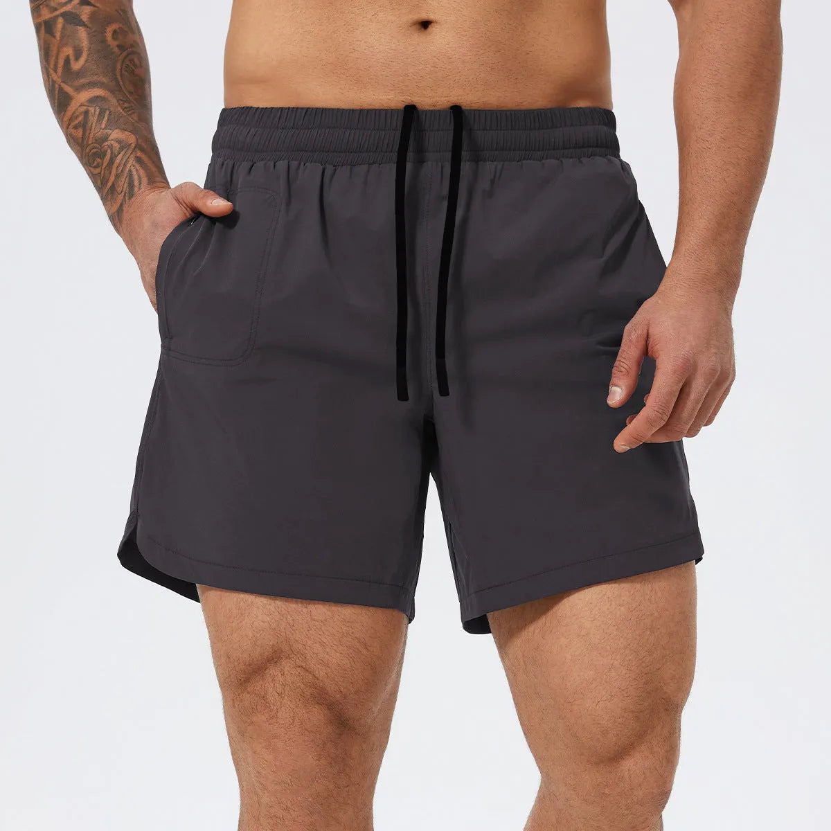 Men's black moisture-wicking nylon sports shorts for basketball, tennis, and running