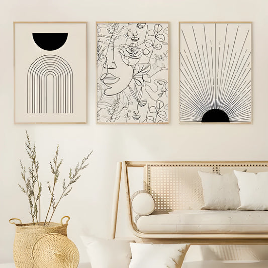 Abstract boho-style spray-painted animal canvas wall art on a white background