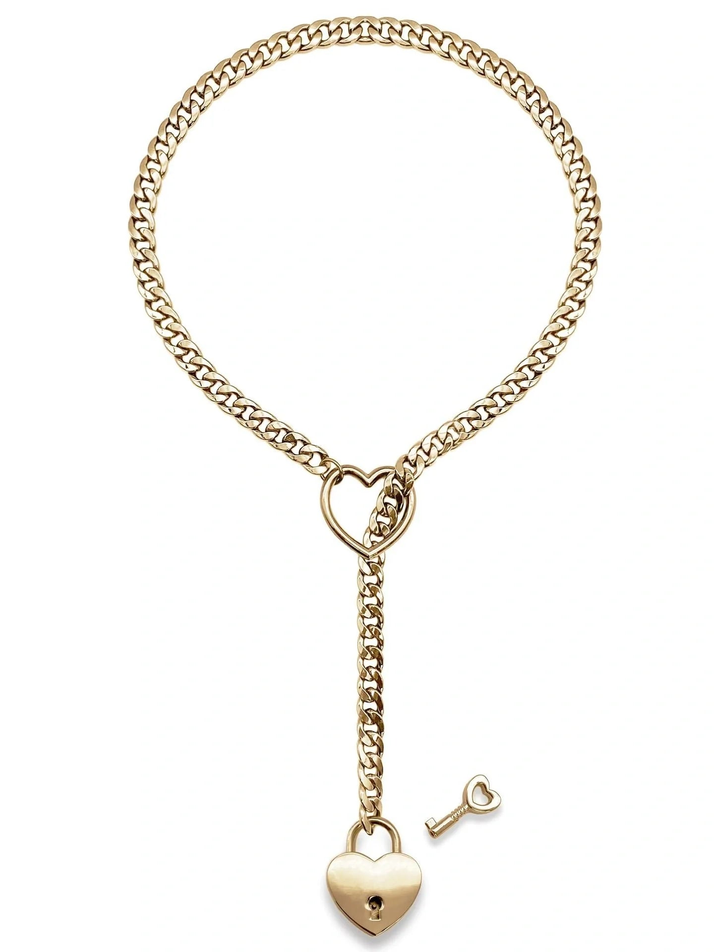 Adjustable heart-shaped O-ring slip chain necklace in black, silver, and gold