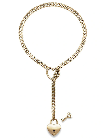 Adjustable heart-shaped O-ring slip chain necklace in black, silver, and gold