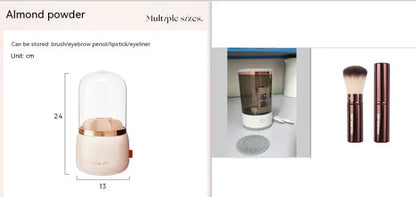 Grey and white portable electric makeup brush cleaner with USB charging cable.