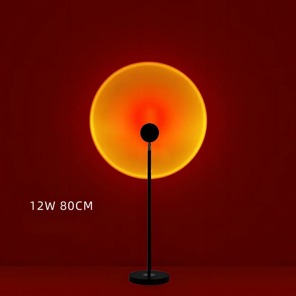 LED sunset atmosphere light with aluminium alloy body and glass shade in sunset red colour