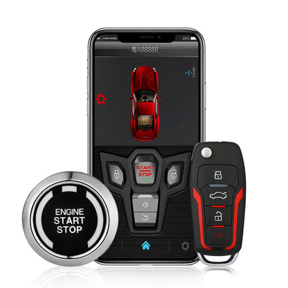 Red and frosted black car alarm remote control with 3000m range and GPS tracking function