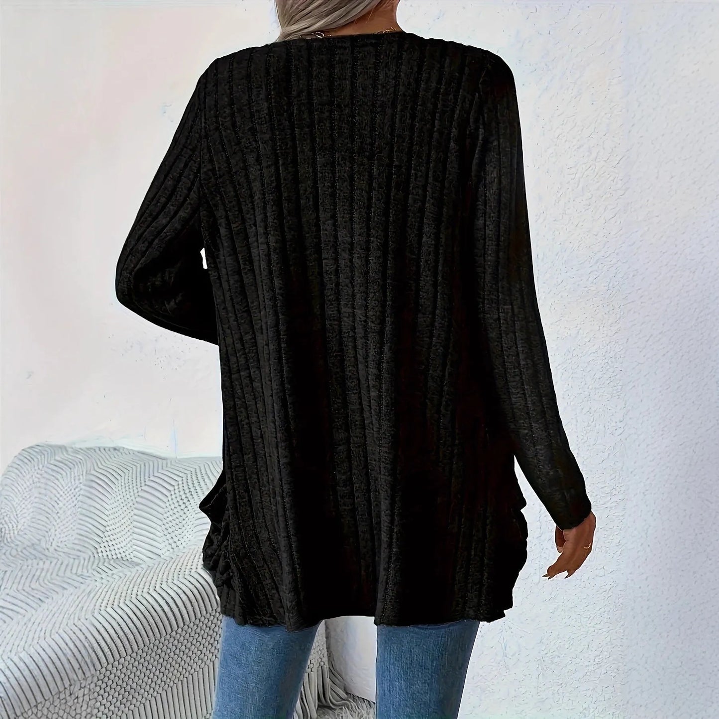 Solid colour long sleeve cardigan with pockets in Granny Grey, loose fit design
