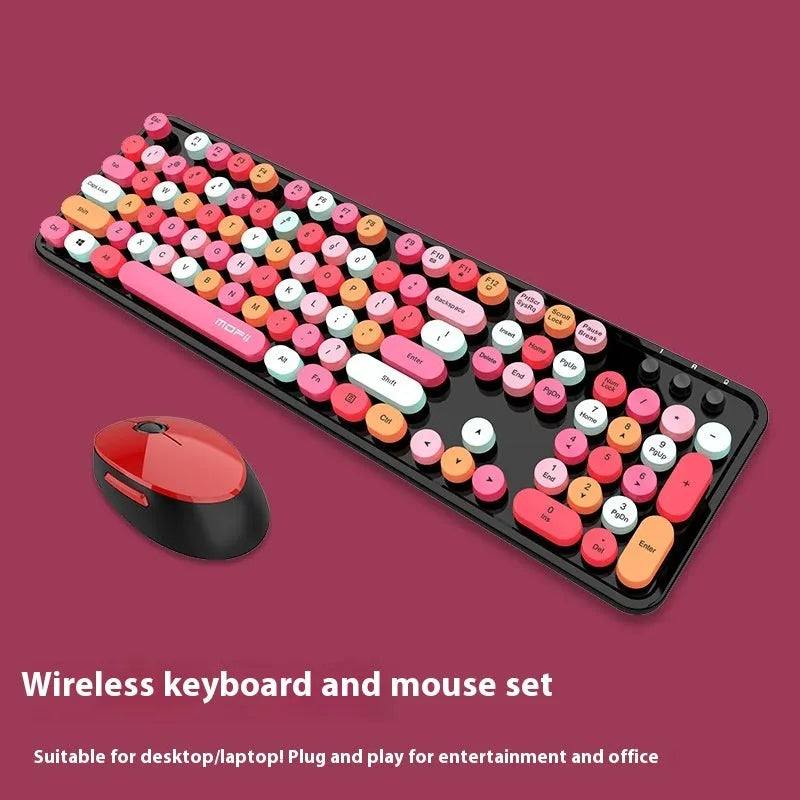 Purple mixed colour wireless keyboard and mouse set with USB receiver for computers