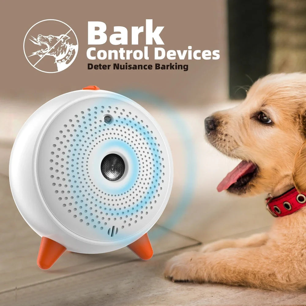 White ultrasonic bark control device with USB charging port and compact 8.5cm width design