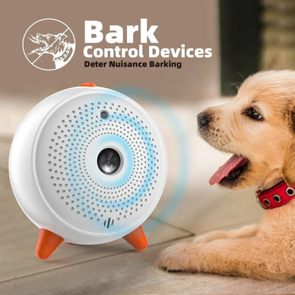 White ultrasonic bark control device with USB charging port and compact 8.5cm width design
