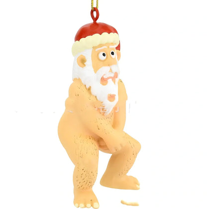 Naked Santa Claus resin decoration measuring 10cm tall with three-dimensional design and flat acrylic backing
