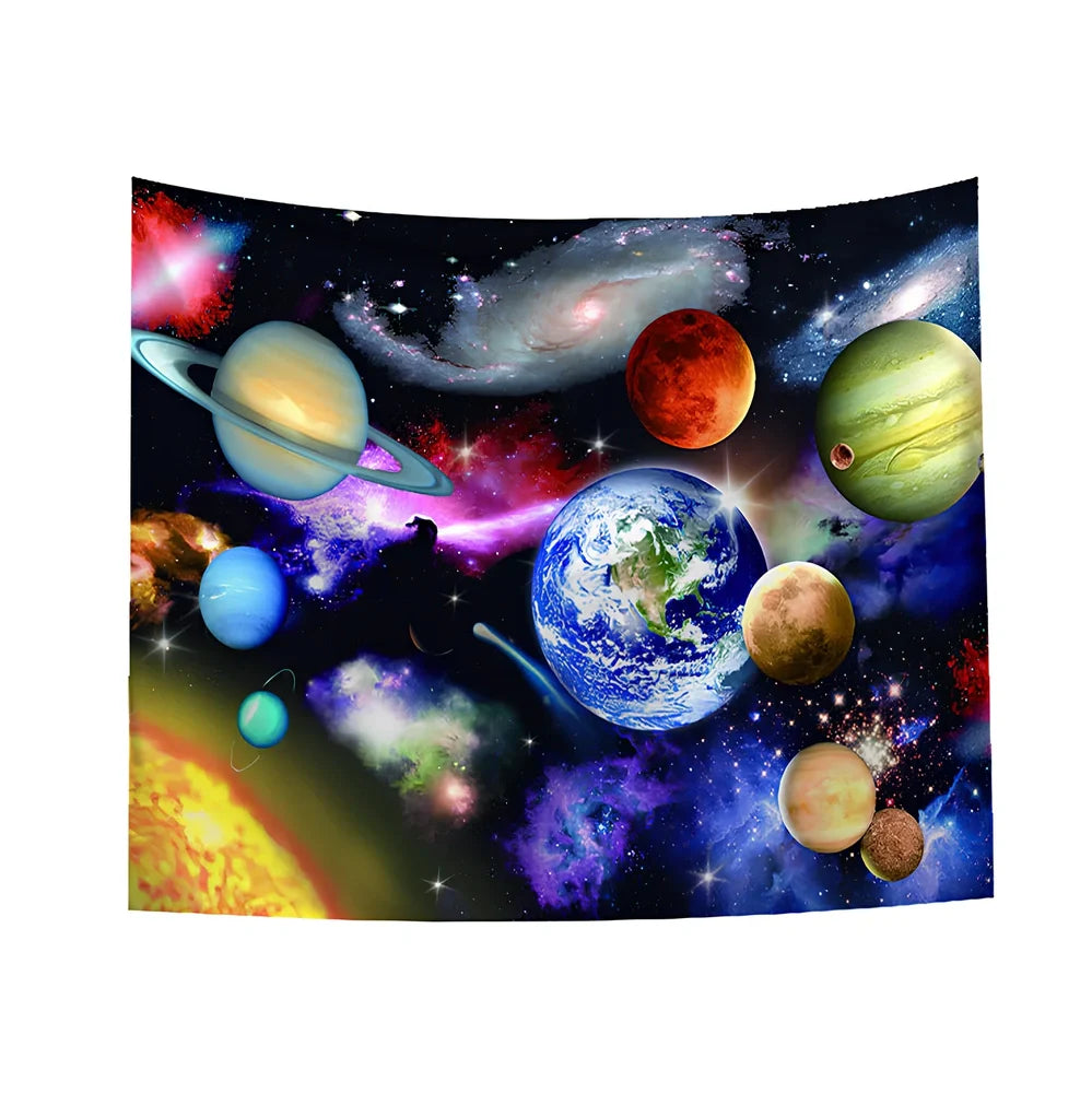 Digital printing colourful starry art wall tapestry with detailed star patterns on polyester fibre material