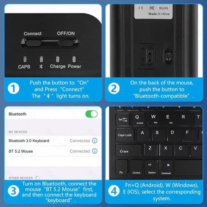 iPad in a black TPU leather case with a built-in luminous RGB backlit Bluetooth keyboard and a stand open.