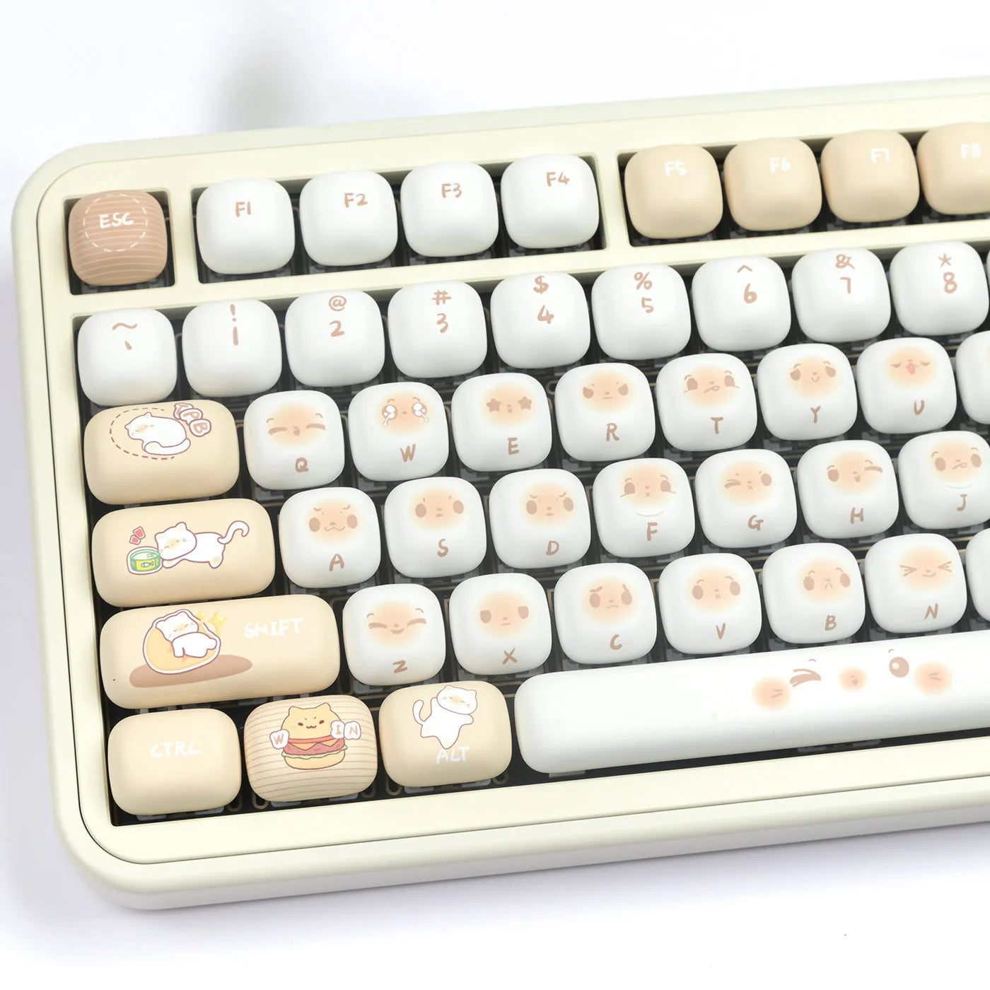 Steamed bread cat keycap bag full 7u set with sculpted designs on PBT keycaps