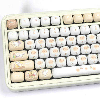 Steamed bread cat keycap bag full 7u set with sculpted designs on PBT keycaps