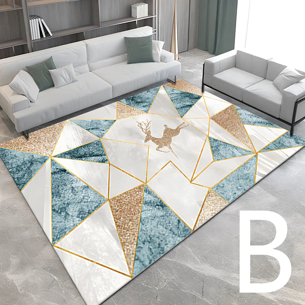 3D printed polyester carpet in bedroom setting showing visual depth design and flat surface texture