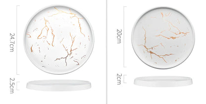 24.7cm Nordic style porcelain plate in white marble pattern, underglaze finish for durable household use