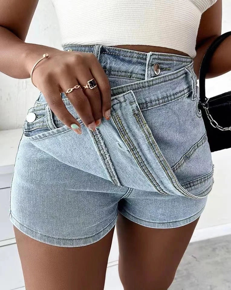 Stylish Y2K Denim Shorts with Asymmetric Hem
