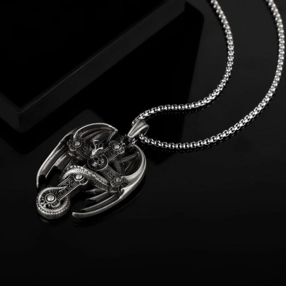 Men's stainless steel retro pendant sweater chain with pure tin pendant on titanium steel box chain