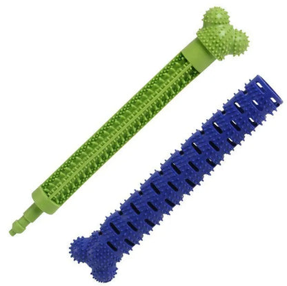Blue Green Pet Molar Tooth Cleaner for dogs with serrated brush head and nodules, 25cm long
