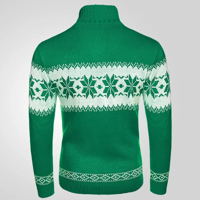 Men's green jacquard knitted pullover sweater for autumn and winter