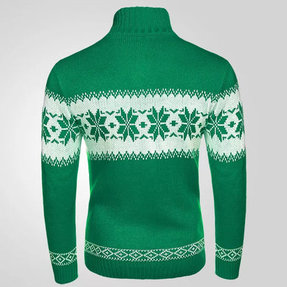 Men's green jacquard knitted pullover sweater for autumn and winter