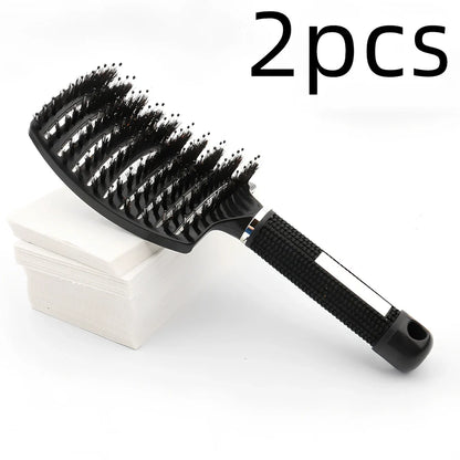 Large curved hairbrush with boar bristles showing 15cm width and natural bristle distribution